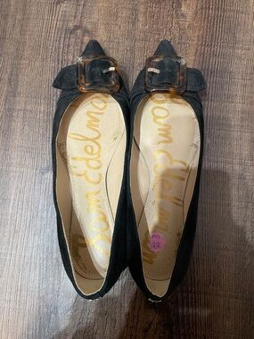 Sam Edelman Black Pointed Toe Flats with Tortoiseshell Buckles